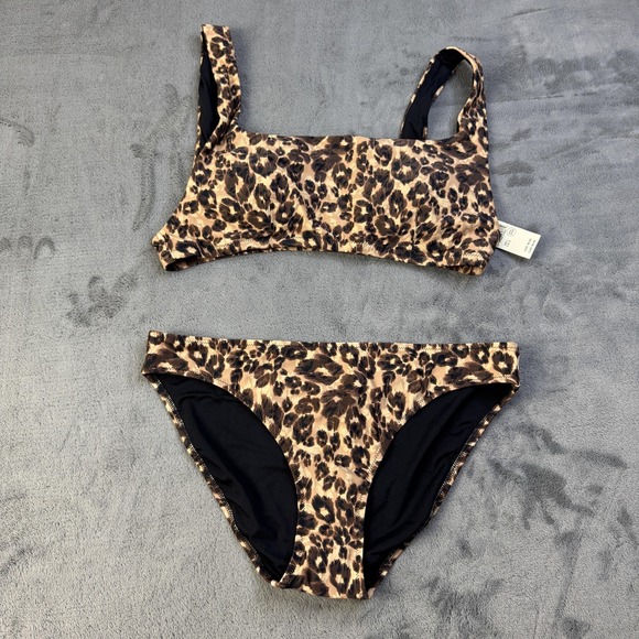 aerie Other - Aerie Bikini Swimsuit Womens Large Medium Leopard Print Scoop Top Bottom Set New